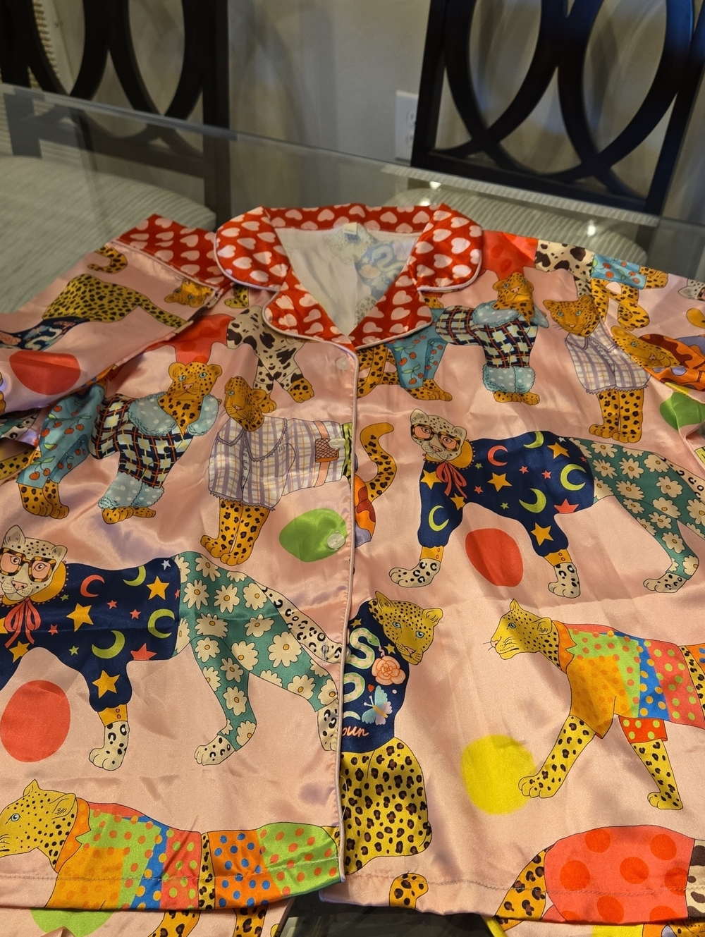 Pink Animal Jungle Fantasy Print Pajama Lux 12pc Set Silky, Satin Feel XL/1X Fit